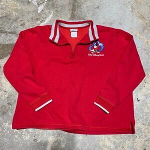 Vintage Walt Disney World Sorcerer Mickey Quarter Zip Sweatshirt Red 2XL